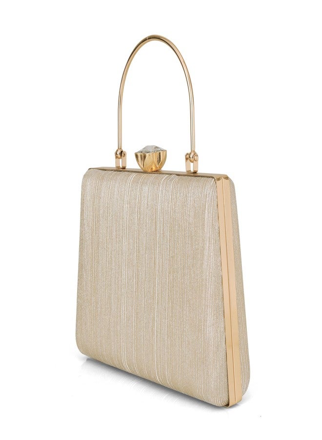 JI ACCESSORIES Elegant Gold Metallic Evening Clutch Handbag with Metal Handle - Image 2